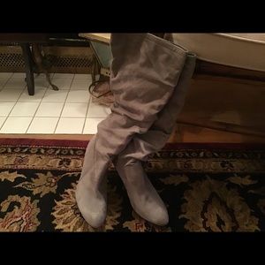 Grey Suede Knee Boots